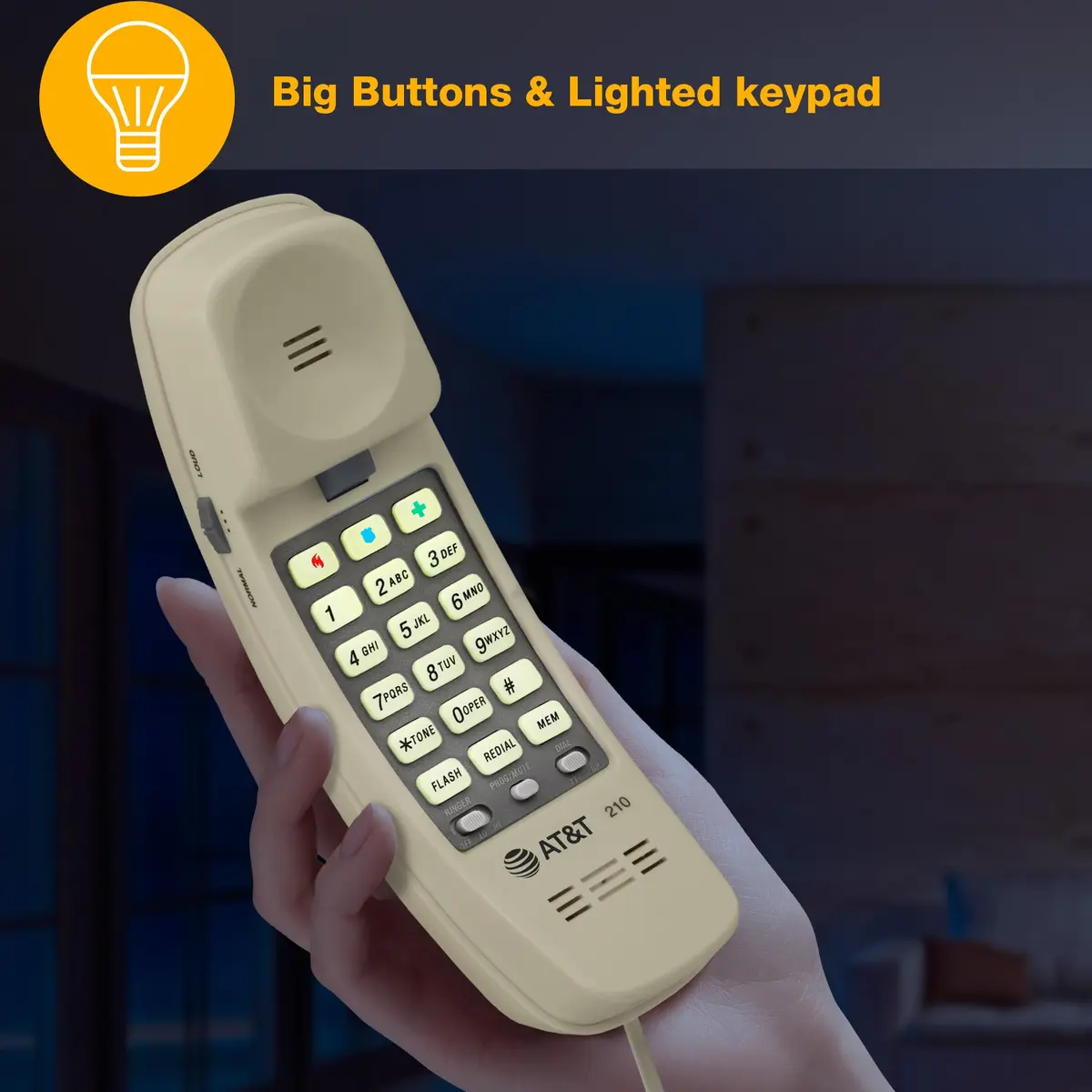 AT&T TRIMLINE 210 Corded Home Phone | No Power Needed, Wall Mountable, Lighted Big Buttons - view 4