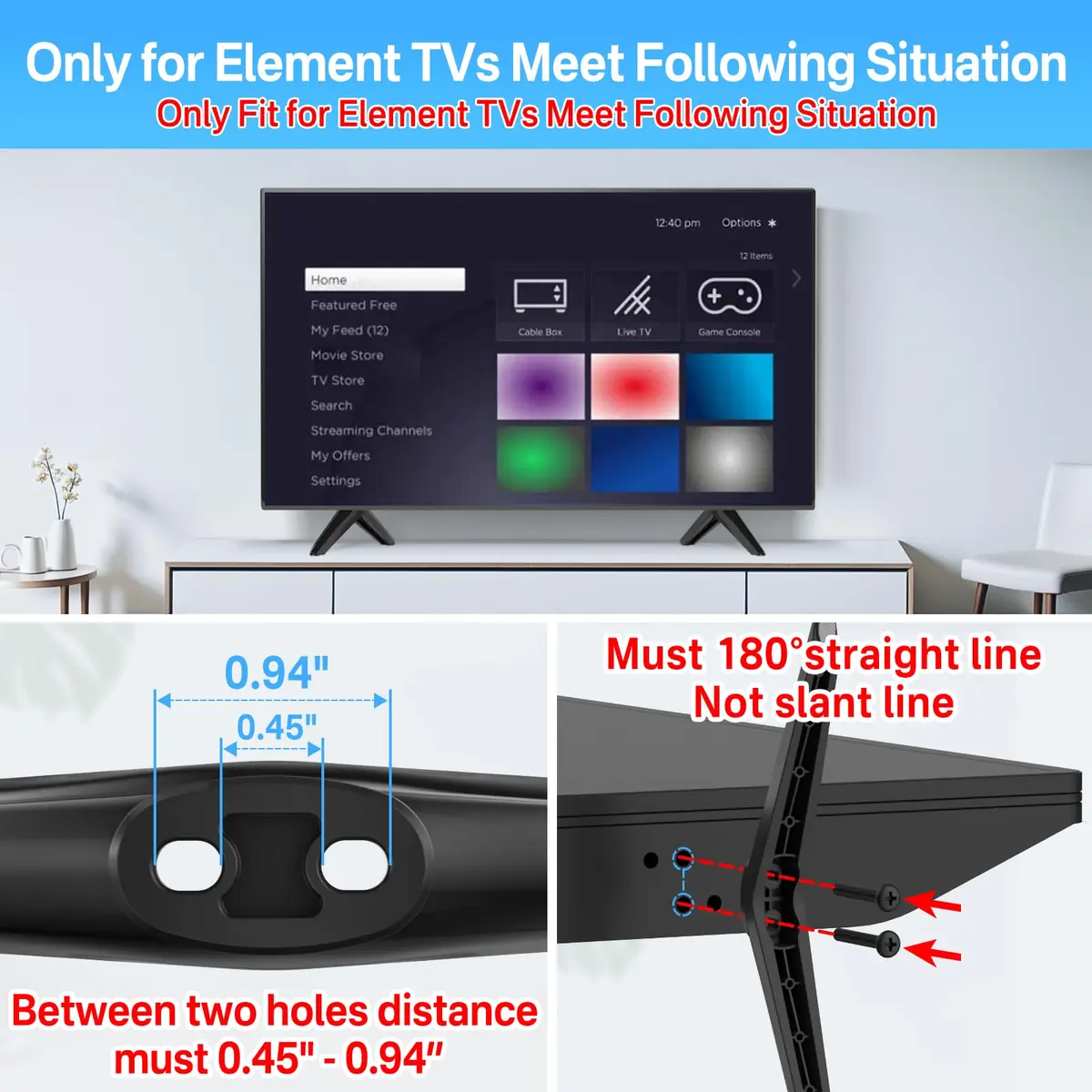 notiela TV Stand Legs Replacement for Element TVs - Black | Set of 2 Movable Feet - view 2