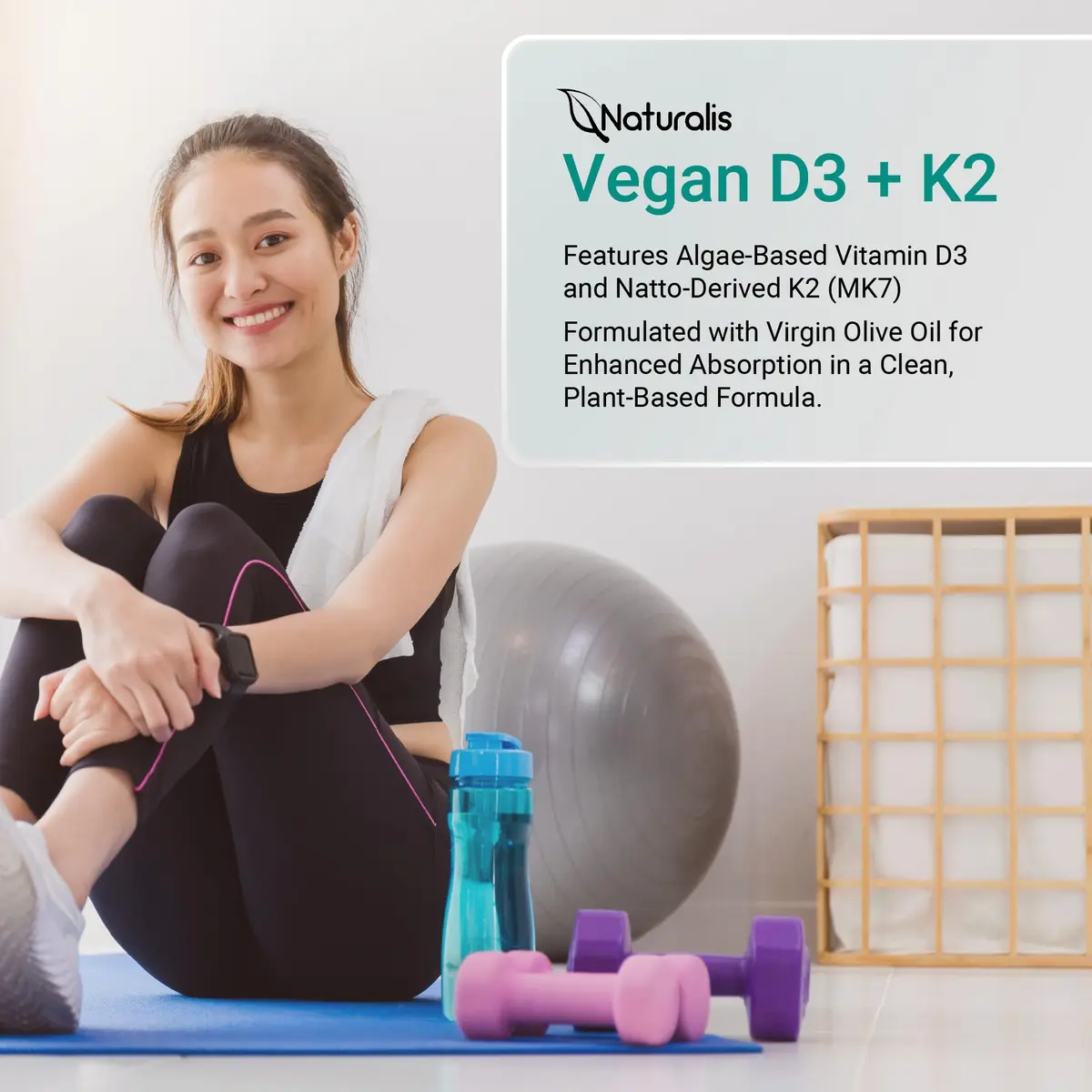 Naturalis Vegan Vitamin D3+K2 from Algae | 5000 IU D3 with 120mcg MK7 | Better Support for Bone & Immune Health* | 60 Softgels - view 7