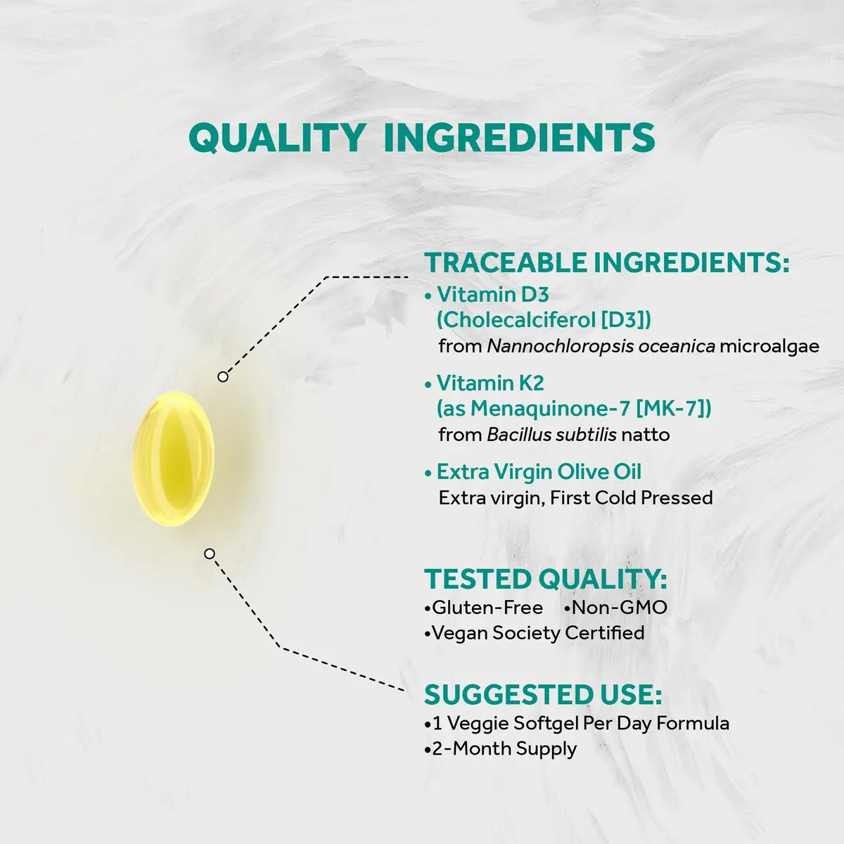Naturalis Vegan Vitamin D3+K2 from Algae | 5000 IU D3 with 120mcg MK7 | Better Support for Bone & Immune Health* | 60 Softgels - view 3