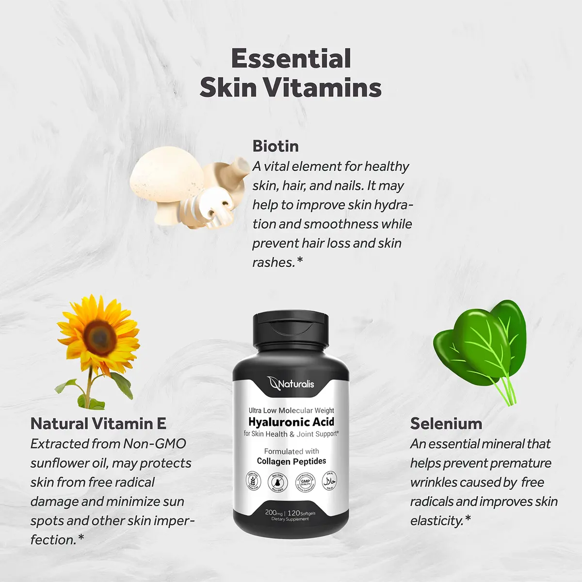 Naturalis Hyaluronic Acid 200mg 120 Softgels | Ultra Low Molecular Weight for Skin & Joint Support - view 5