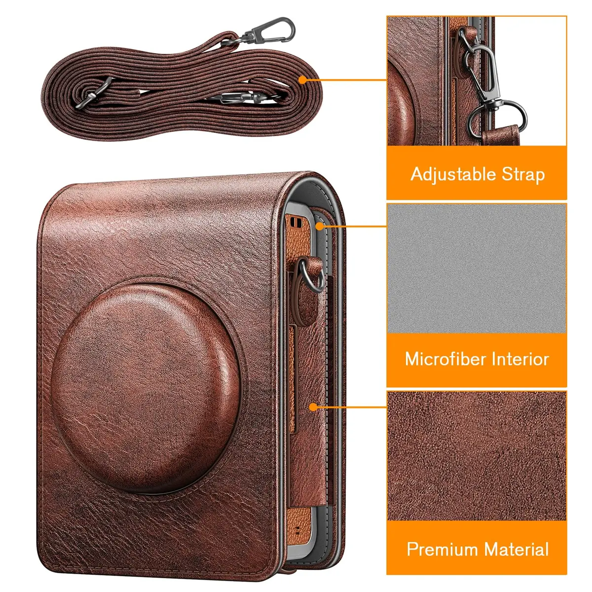FINTIE Camera Case for Fujifilm Instax Mini EVO Camera with Strap | Premium Synthetic Leather, Vintage Brown - view 2