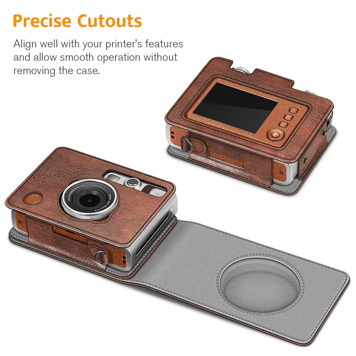 FINTIE Camera Case for Fujifilm Instax Mini EVO Camera with Strap | Premium Synthetic Leather, Vintage Brown - view 3