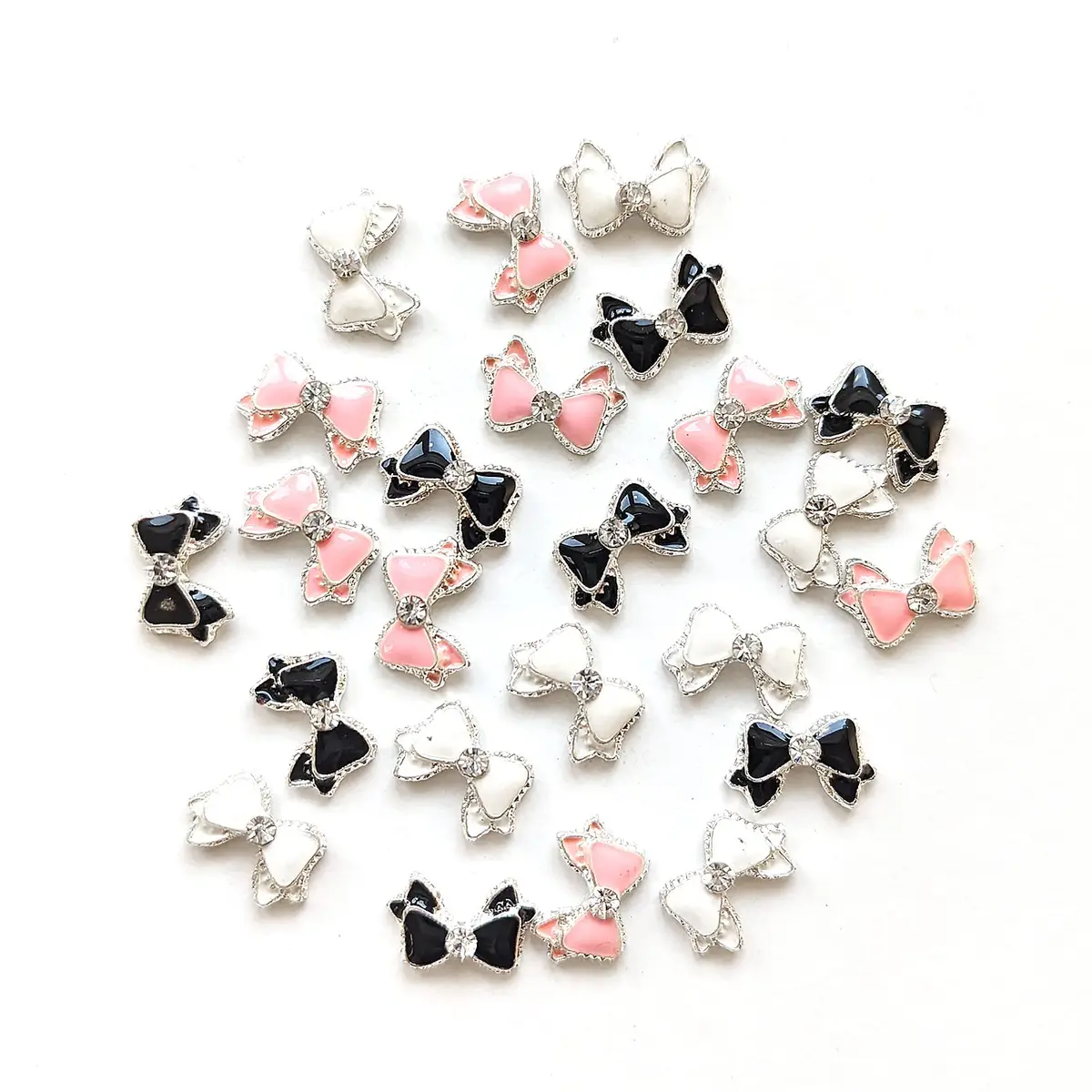 PUEEN 48pcs 3D Nail Charms Bow Rhinestone Nail Art Decoration DIY for Nails Cell Phone Charm DIY Craft Accessories (Style B) | Alloy Bow Rhinestones - main product image