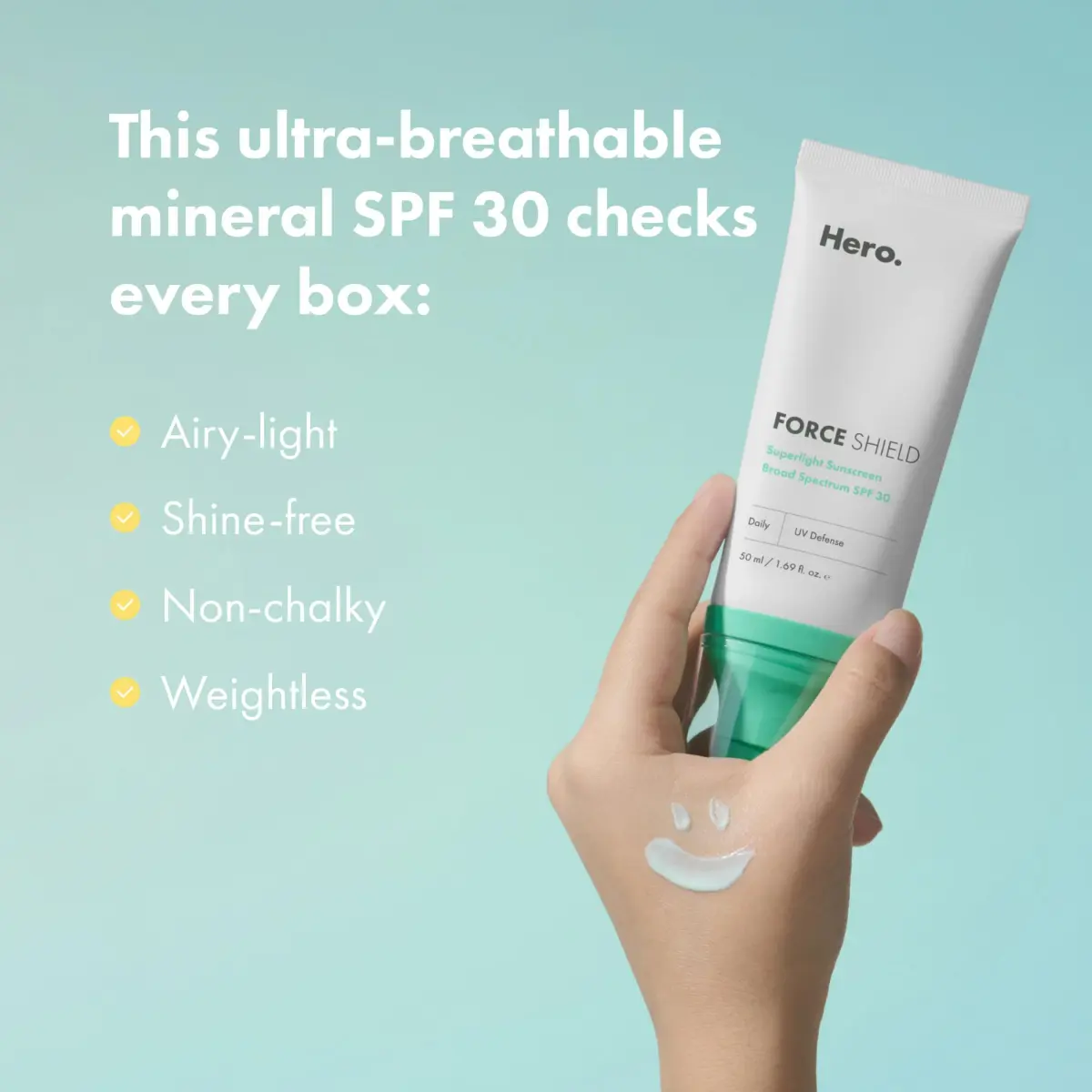 Hero Cosmetics Force Shield Superlight Sunscreen SPF 30, 50ml (1.69 Fl Oz) | Broad Spectrum UVA/UVB Protection - view 3