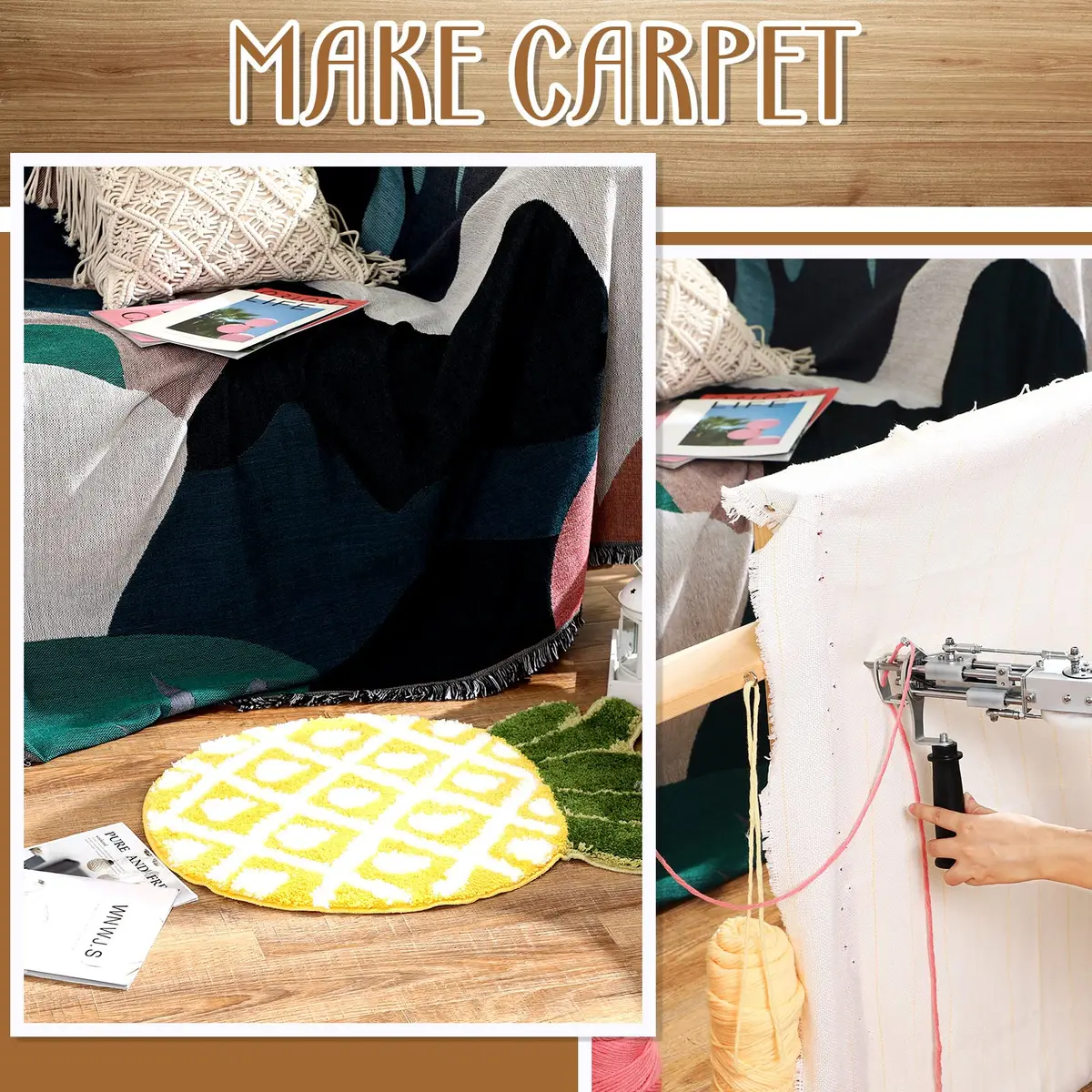 Yalikop Rug Making Frame, Tufting Frame for Rug Making 75x75cm | Wooden Stand with Tack Strips & Clamps - view 6