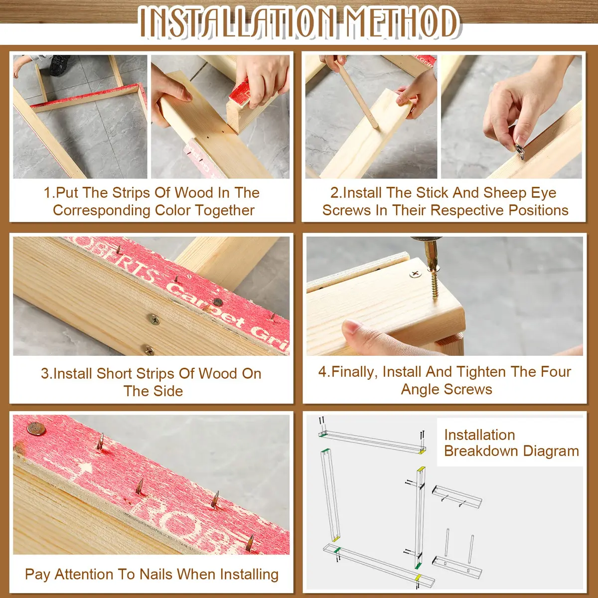 Yalikop Rug Making Frame, Tufting Frame for Rug Making 75x75cm | Wooden Stand with Tack Strips & Clamps - view 3