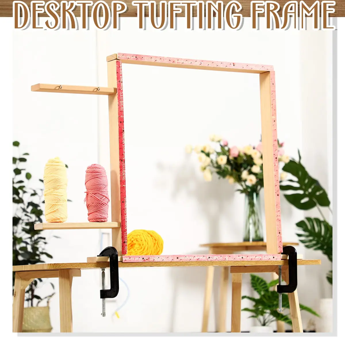 Yalikop Rug Making Frame, Tufting Frame for Rug Making 75x75cm | Wooden Stand with Tack Strips & Clamps - view 4