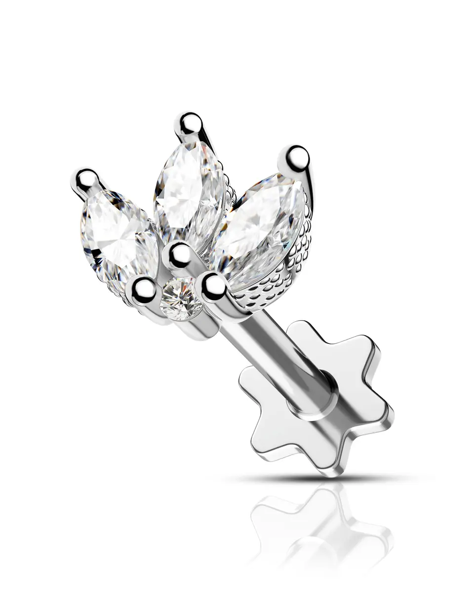 COCHARM Tragus Piercing Jewelry 16g Flat Back Flower | Silver Cartilage Earring for Women - main product image