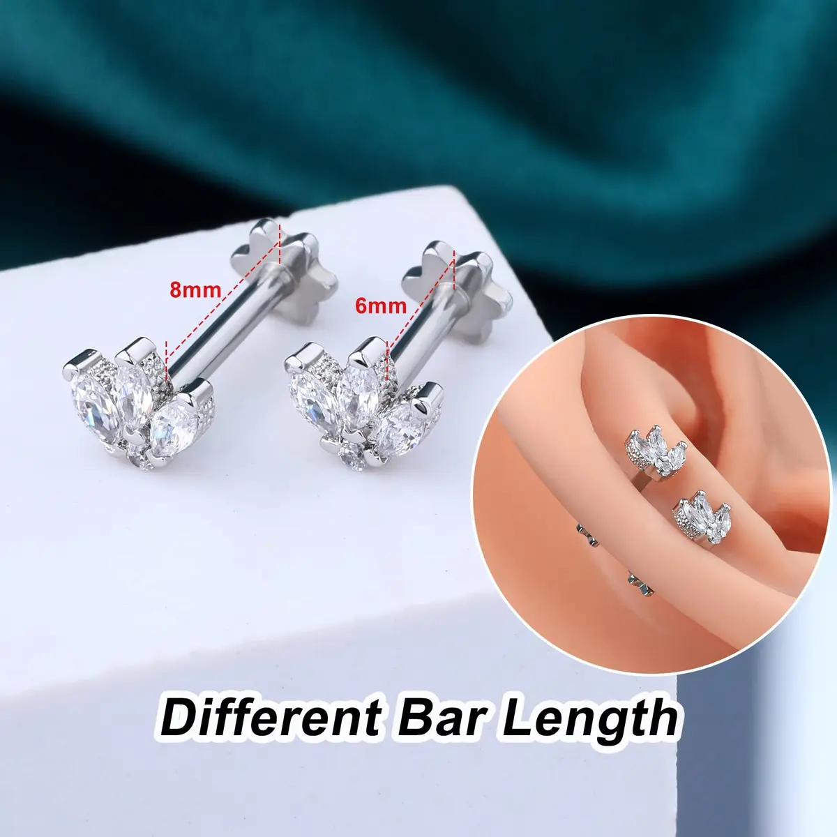 COCHARM Tragus Piercing Jewelry 16g Flat Back Flower | Silver Cartilage Earring for Women - view 5