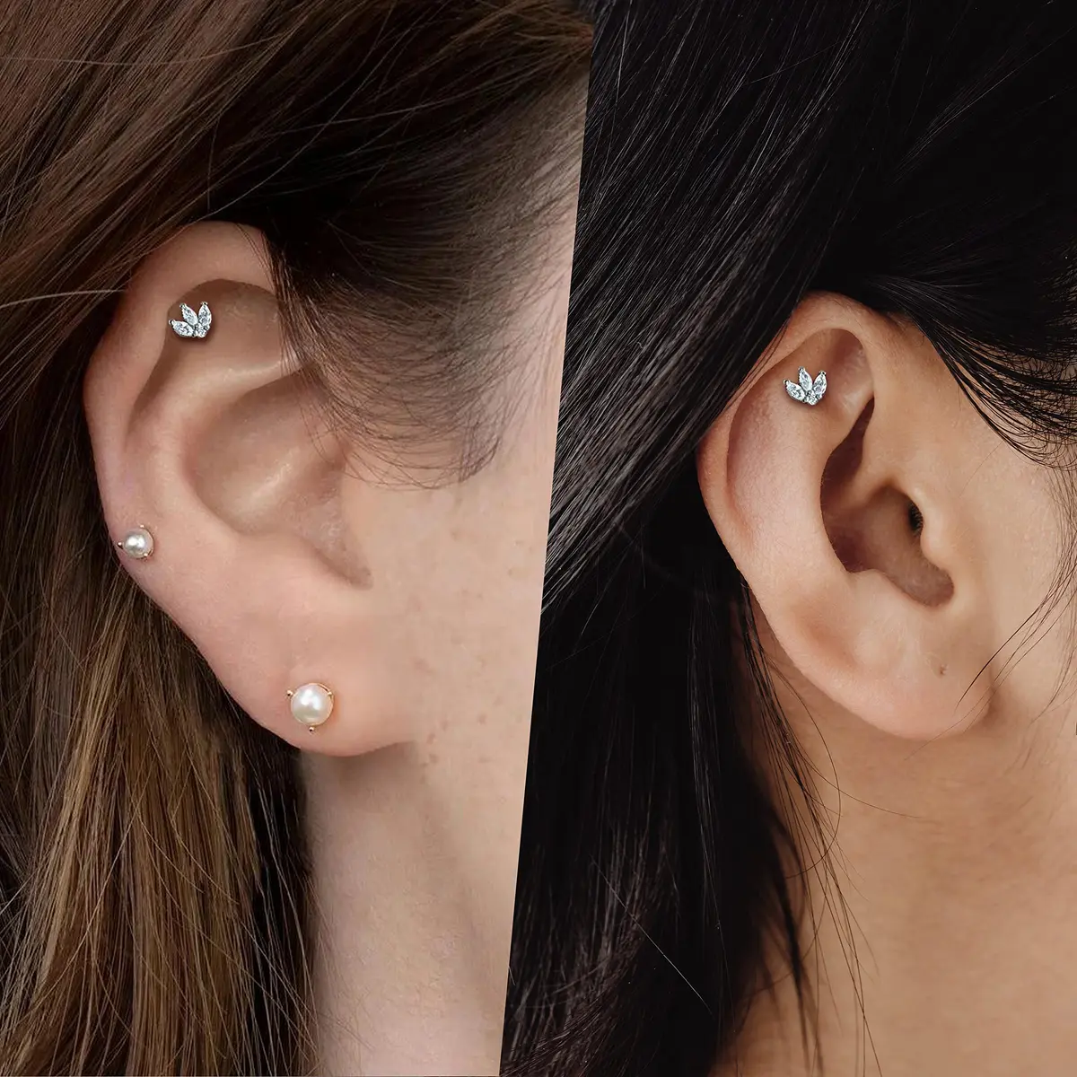 COCHARM Tragus Piercing Jewelry 16g Flat Back Flower | Silver Cartilage Earring for Women - view 2