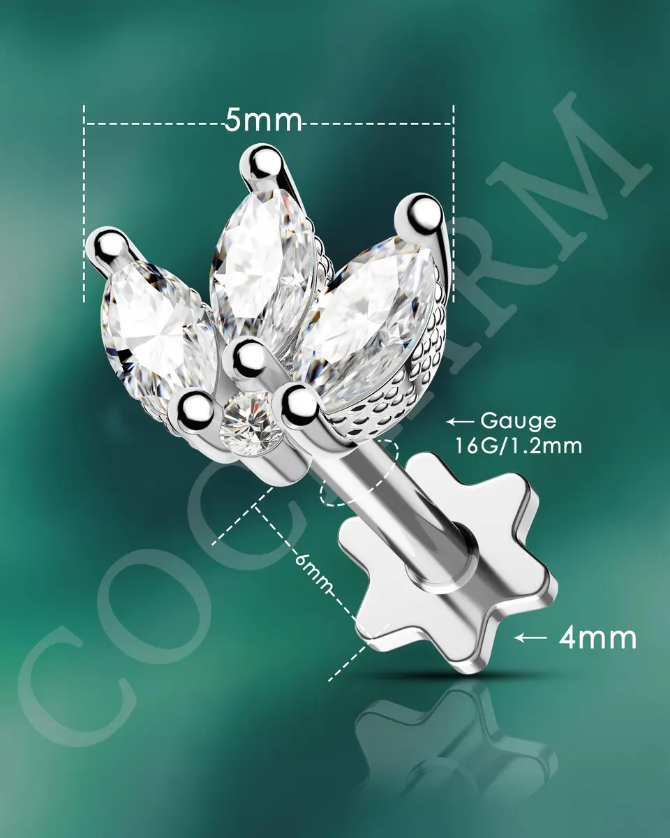 COCHARM Tragus Piercing Jewelry 16g Flat Back Flower | Silver Cartilage Earring for Women - view 3