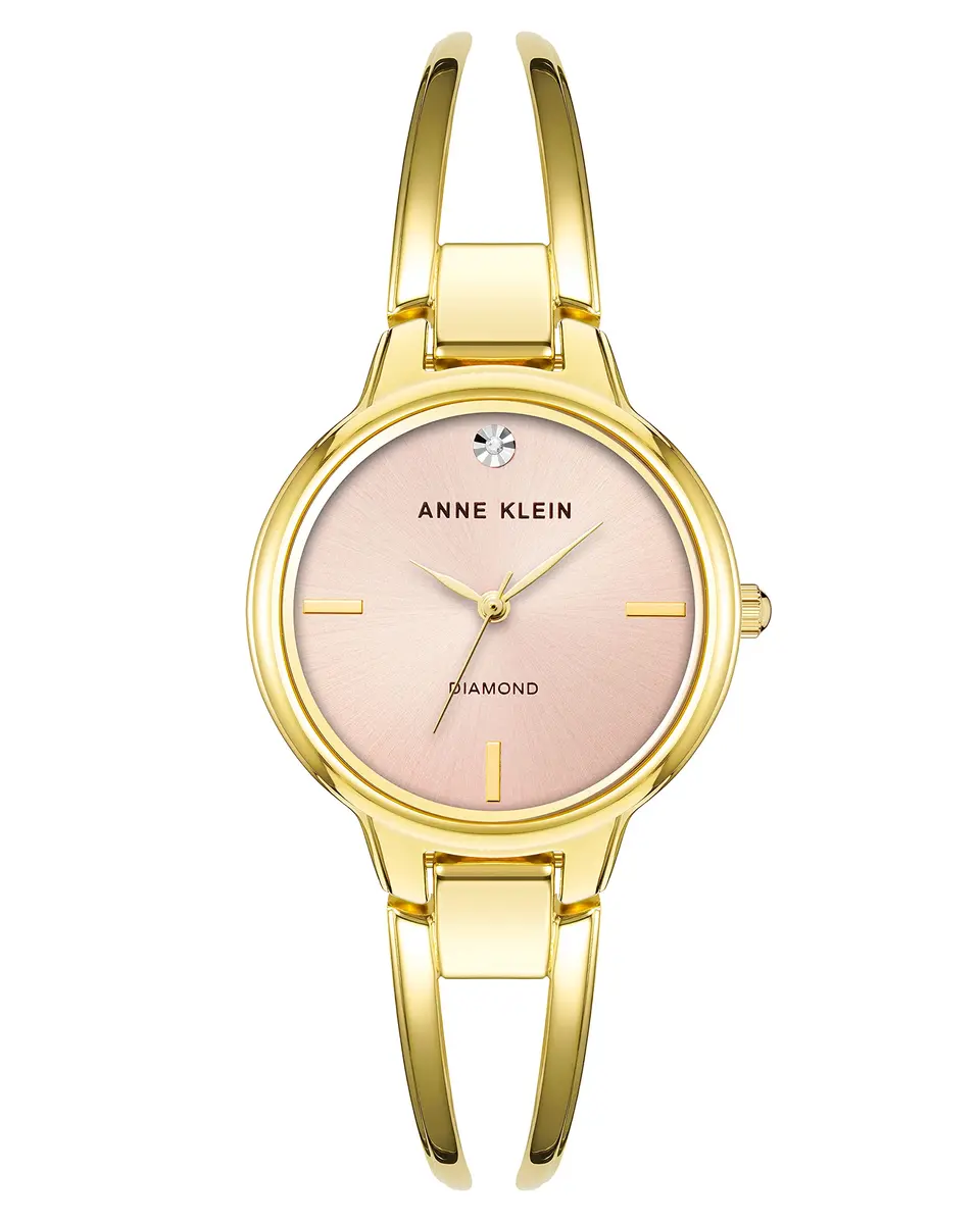 Anne Klein Women's Genuine Diamond Dial Bangle Watch 30mm Gold/Pink | Fashionable Analog Wristwatch - main product image
