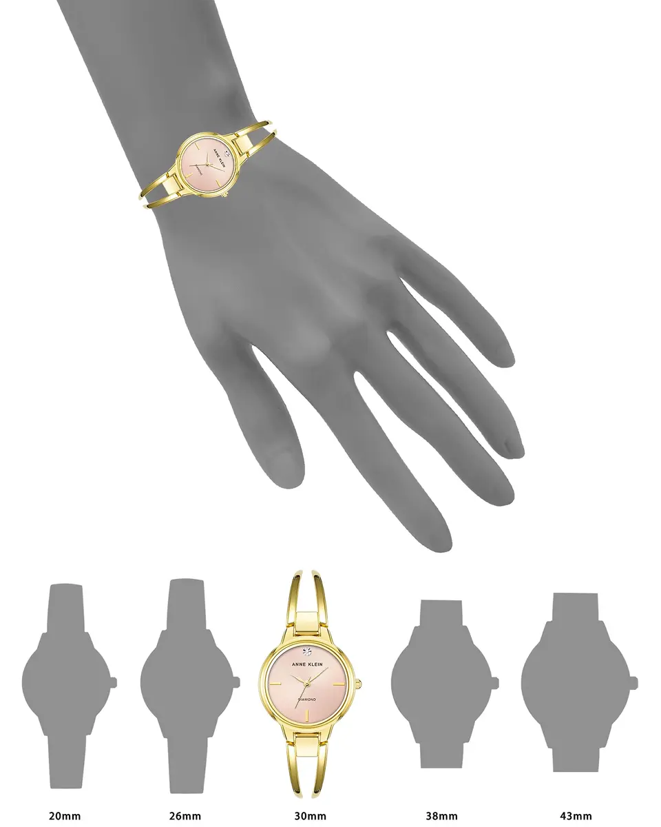 Anne Klein Women's Genuine Diamond Dial Bangle Watch 30mm Gold/Pink | Fashionable Analog Wristwatch - view 2