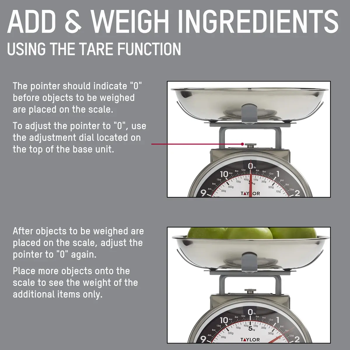 Taylor Vintage Mechanical Kitchen Scale 5 kg (11 lb) with Bowl | Battery-Free Precision for Baking and Meal Prep - view 4