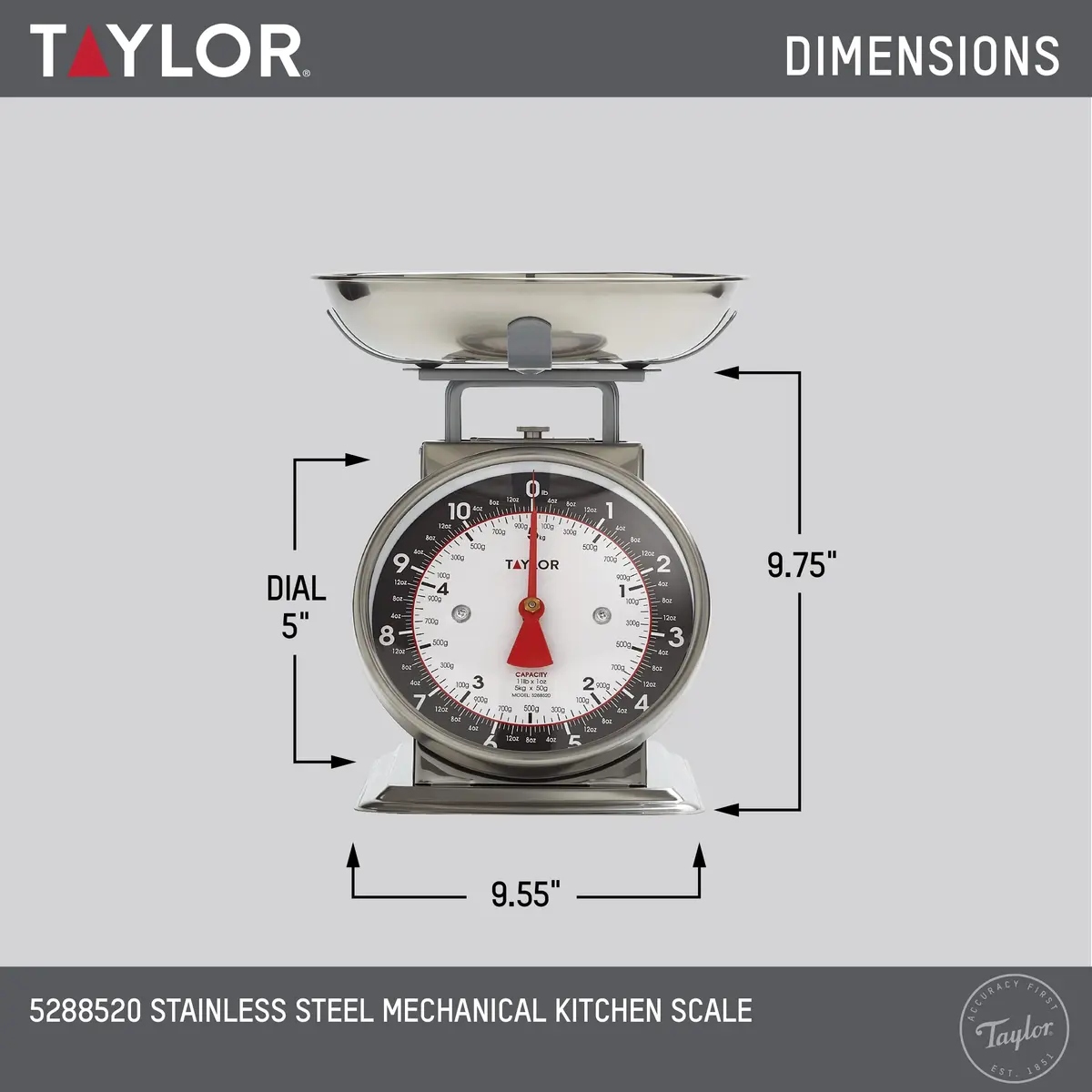 Taylor Vintage Mechanical Kitchen Scale 5 kg (11 lb) with Bowl | Battery-Free Precision for Baking and Meal Prep - view 3