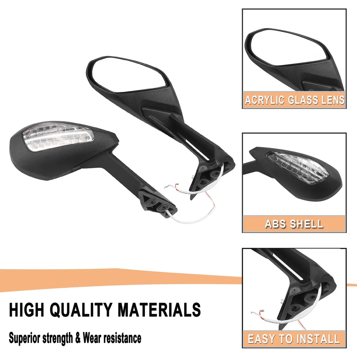 Worldmotop Motorcycle Rearview Mirrors Pair | Black ABS High Impact Shell & Acrylic Glass Lens - view 5