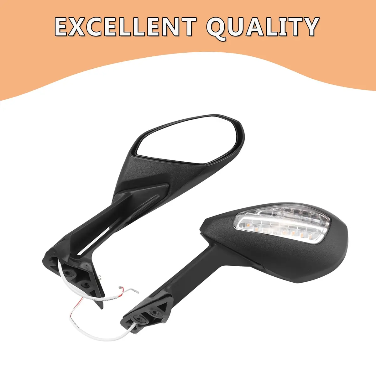 Worldmotop Motorcycle Rearview Mirrors Pair | Black ABS High Impact Shell & Acrylic Glass Lens - view 7