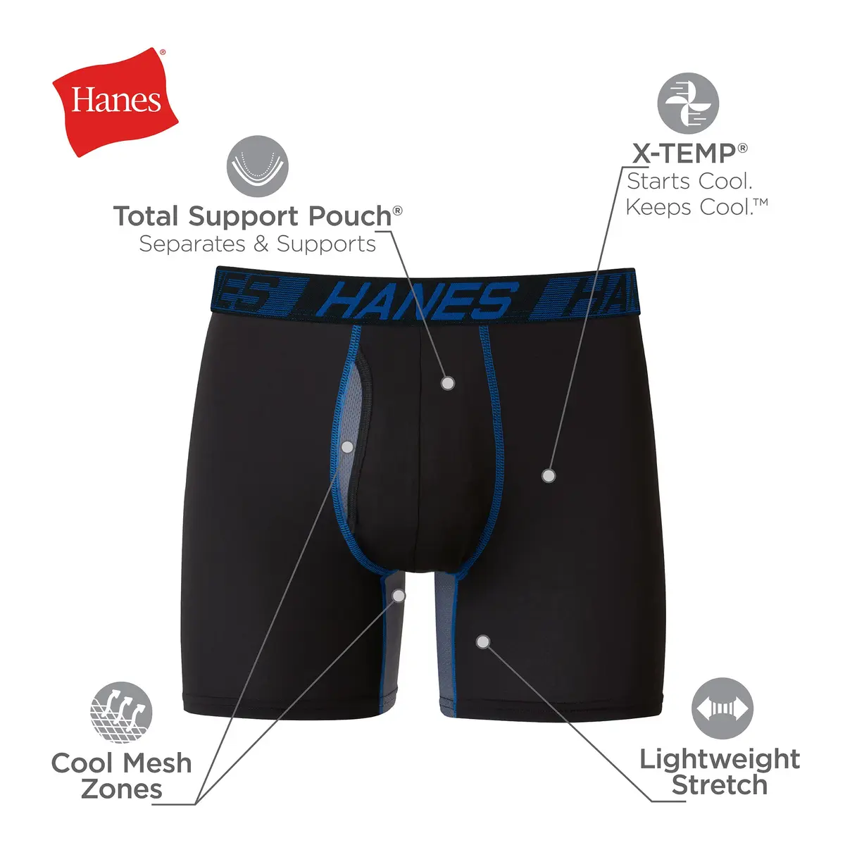 Hanes Men’s Total Support Pouch Boxer Briefs, X-temp Cooling, Anti-chafing, Moisture-wicking, Black, X-Large US - view 4