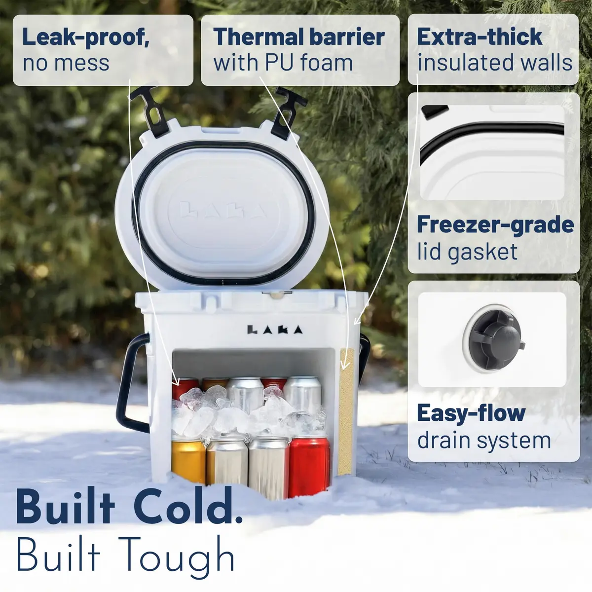 LAKA 20 Qt Cooler White | Compact Ice Chest with 3-Day Cold Retention - view 5