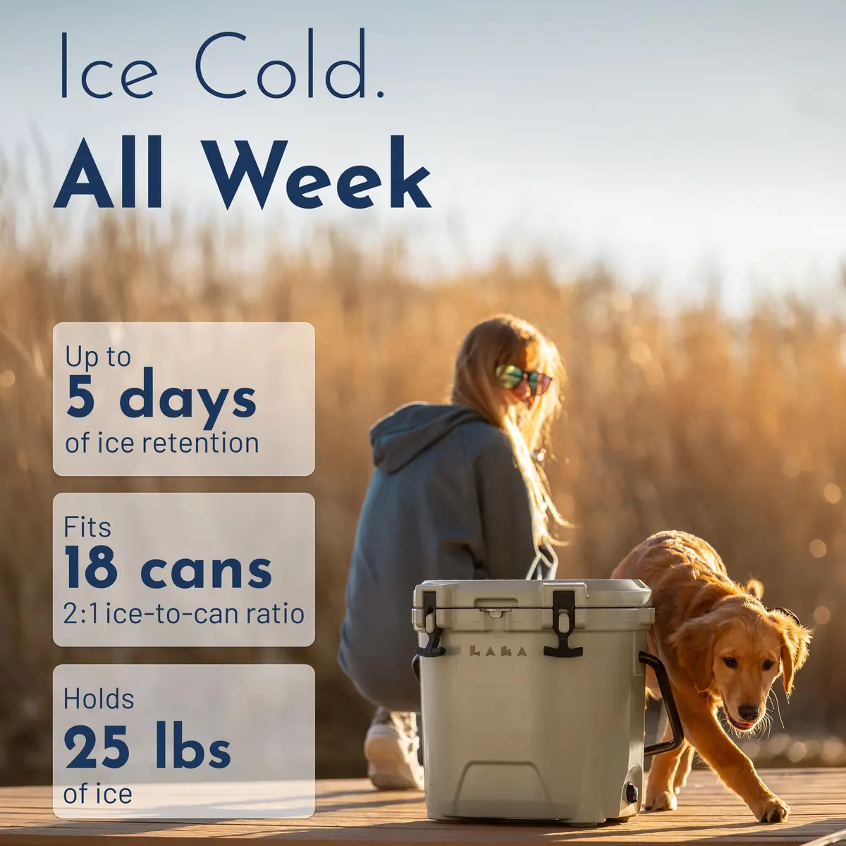 LAKA 20 Quart Rotomolded Cooler | Insulated Ice Chest for Beach & Camping, Holds 18 Cans + 25 lb Ice, Up to 3 Days Cold - view 4