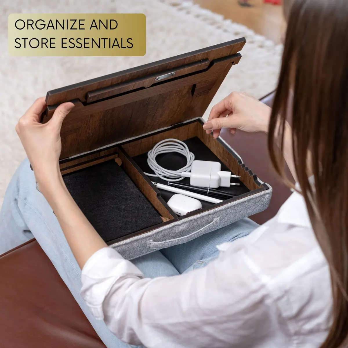 Vigo Wood Lap Desk for Laptop - Adjustable Wooden Lap Tray with Cushion, Portable Bed & Couch Stand, Ergonomic Lap Desk for Work & Study - view 3