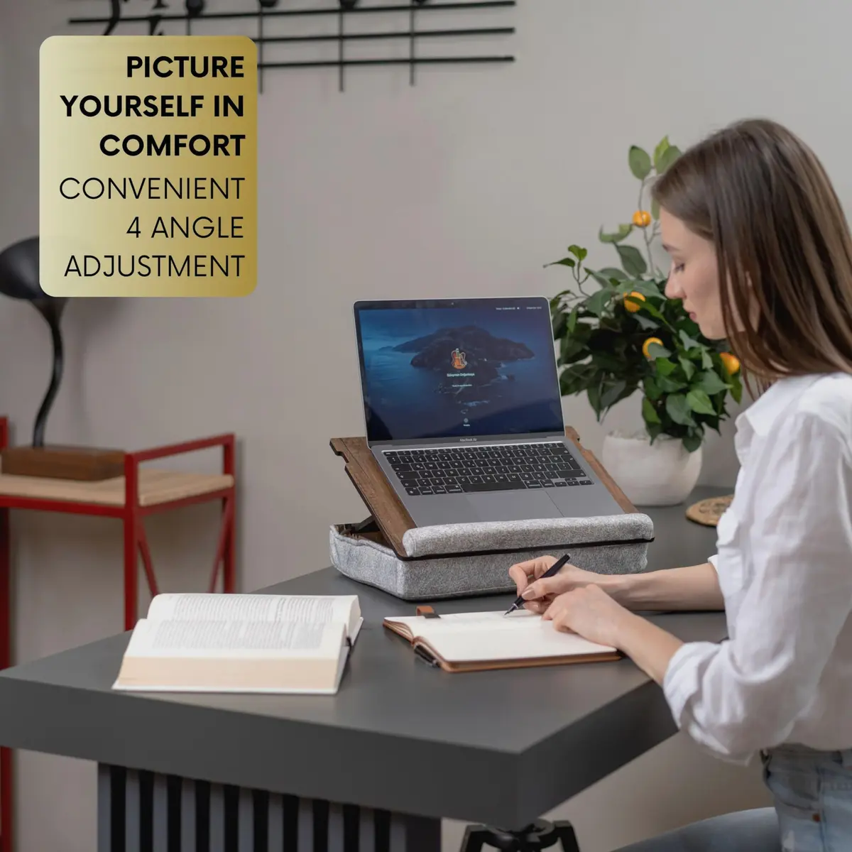 Vigo Wood Lap Desk for Laptop - Adjustable Wooden Lap Tray with Cushion, Portable Bed & Couch Stand, Ergonomic Lap Desk for Work & Study - view 4