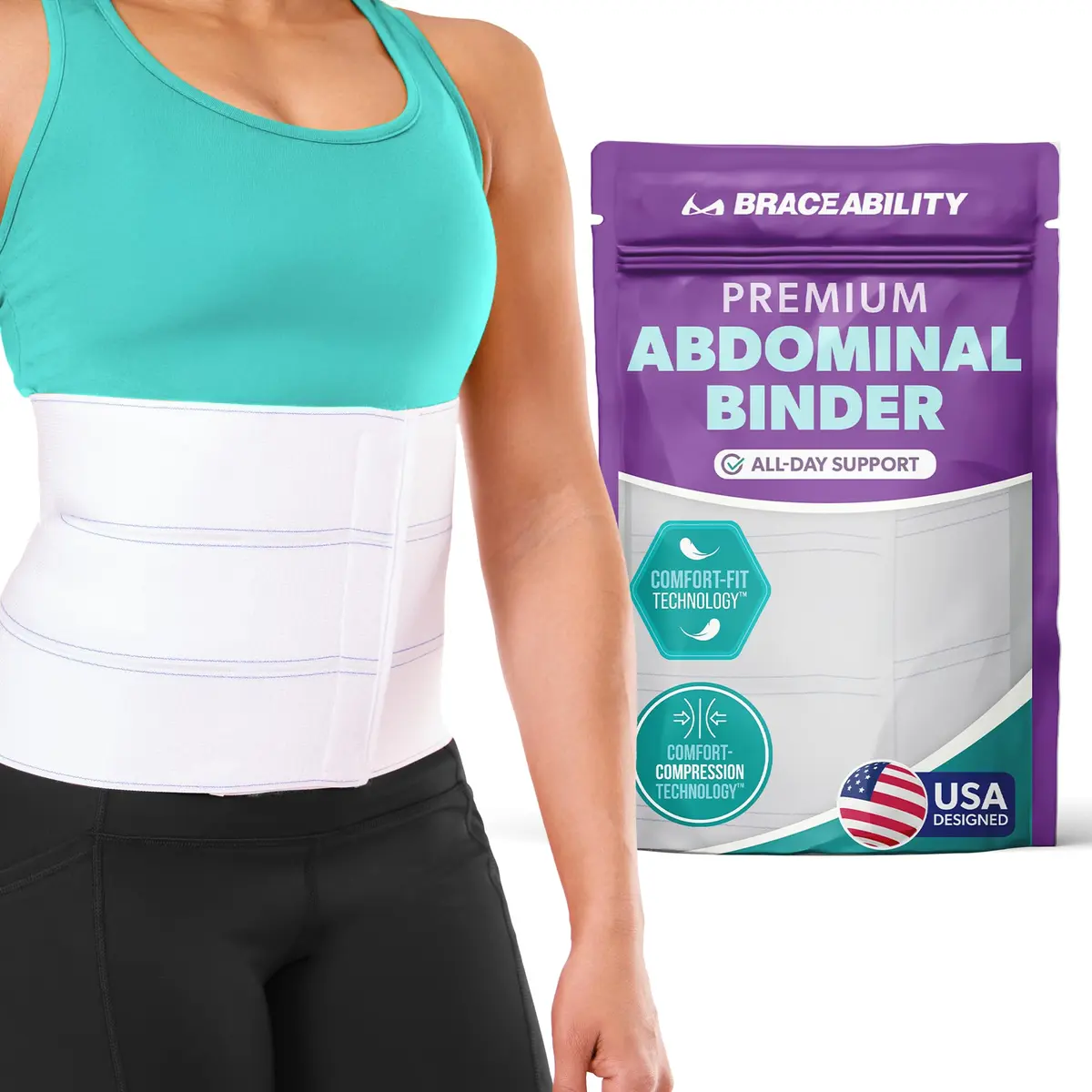 BraceAbility Abdominal Stomach Binder - Belly Band Compression for Diastasis Recti, Postpartum & Post-Surgical Recovery (M/L 9") - main product image