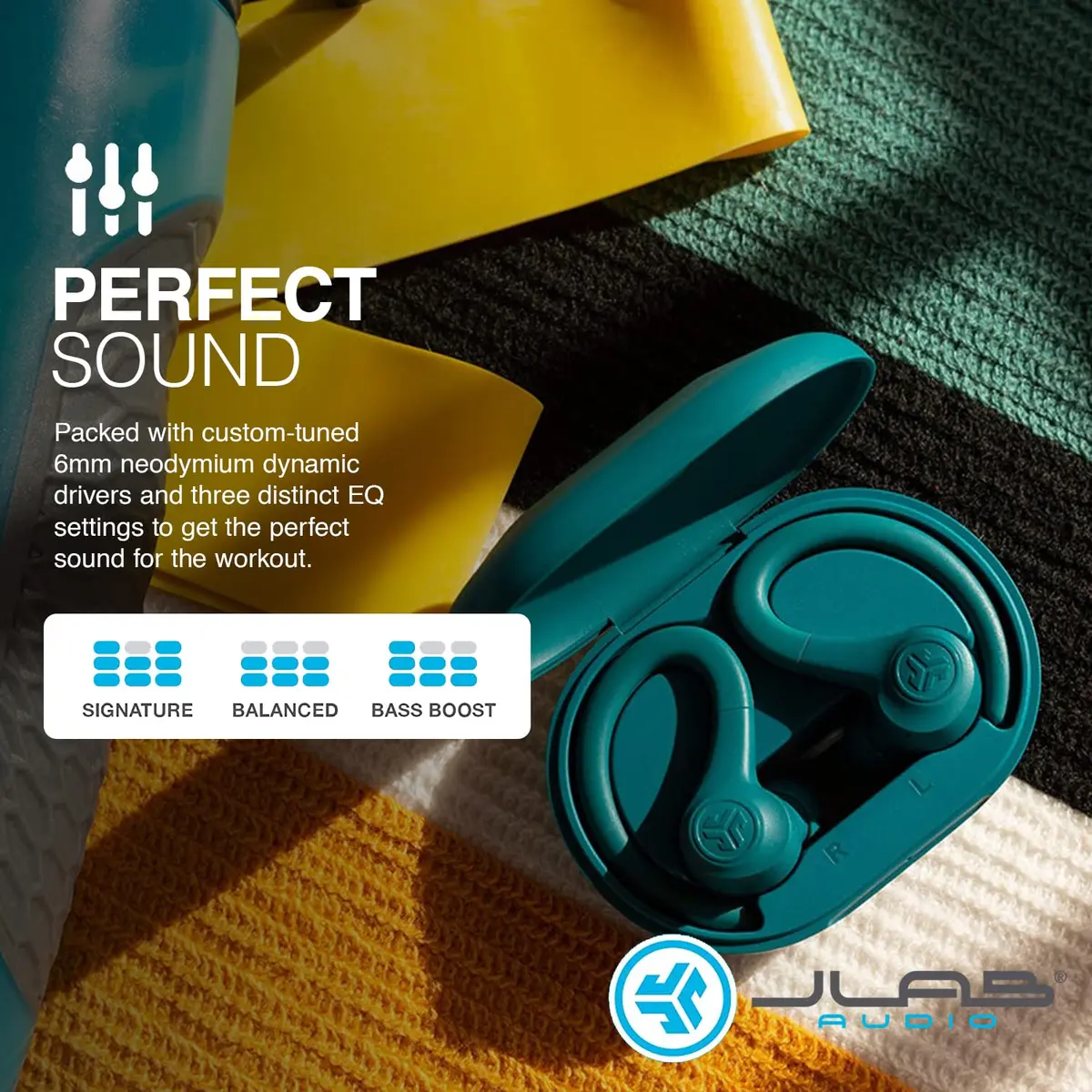 JLab Go Air Sport Wireless Earbuds Teal | 32+ Hour Bluetooth Playtime, Secure Earhook Fit, IP55 Sweatproof - view 7