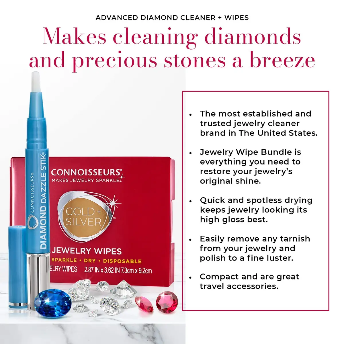 CONNOISSEURS Diamond Dazzle Stik & Jewelry Wipes Bundle | Jewelry Care Kit for Diamonds & Precious Stones - view 2