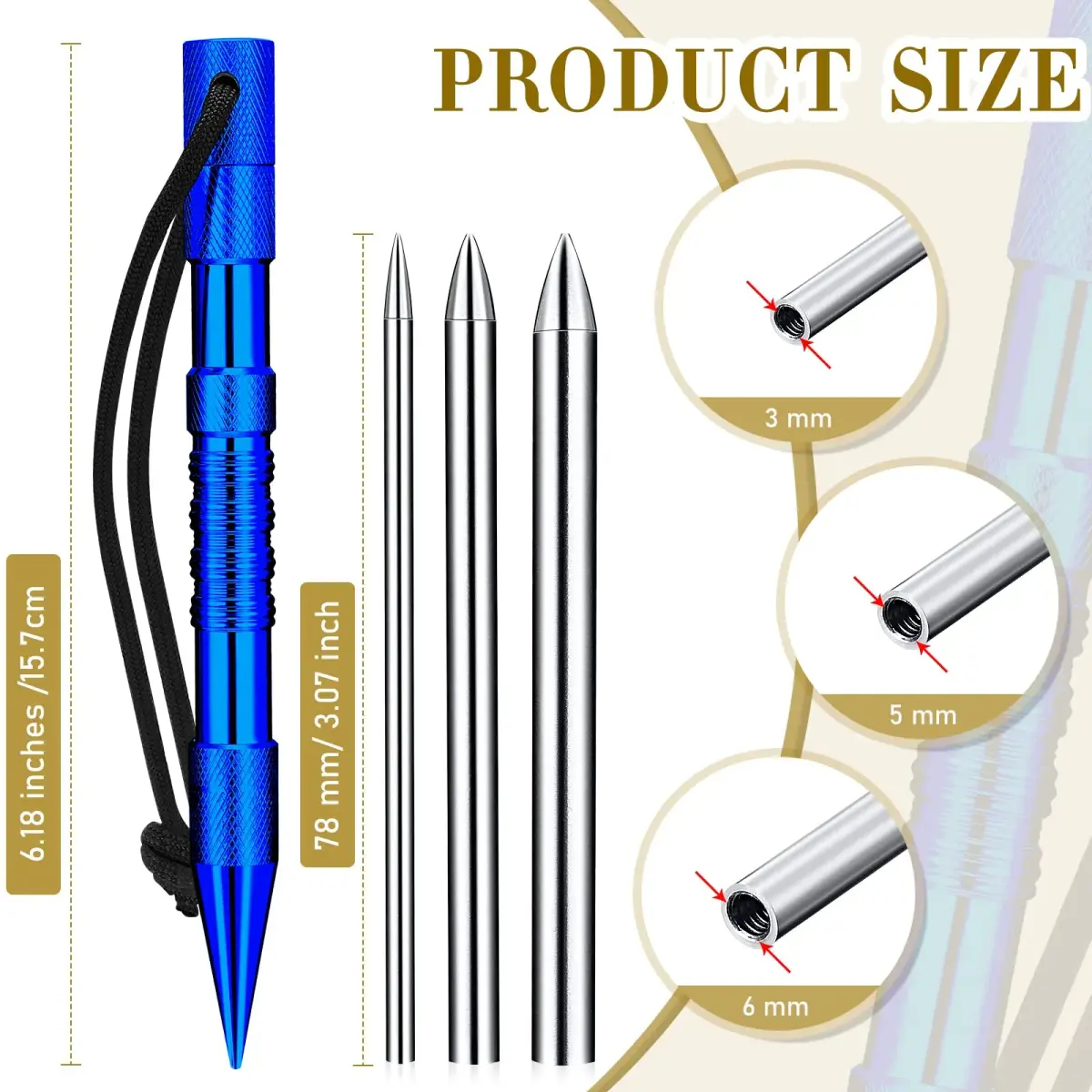 Moxweyeni Blue Paracord Knotting Tool Marlin Spike Set with 3 Stainless Steel Fids | For Leathercraft & Bracelet Weaving - view 2
