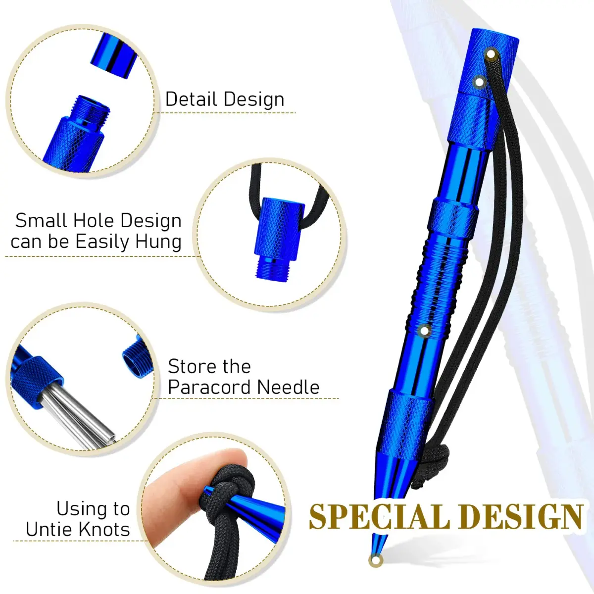 Moxweyeni Blue Paracord Knotting Tool Marlin Spike Set with 3 Stainless Steel Fids | For Leathercraft & Bracelet Weaving - view 3