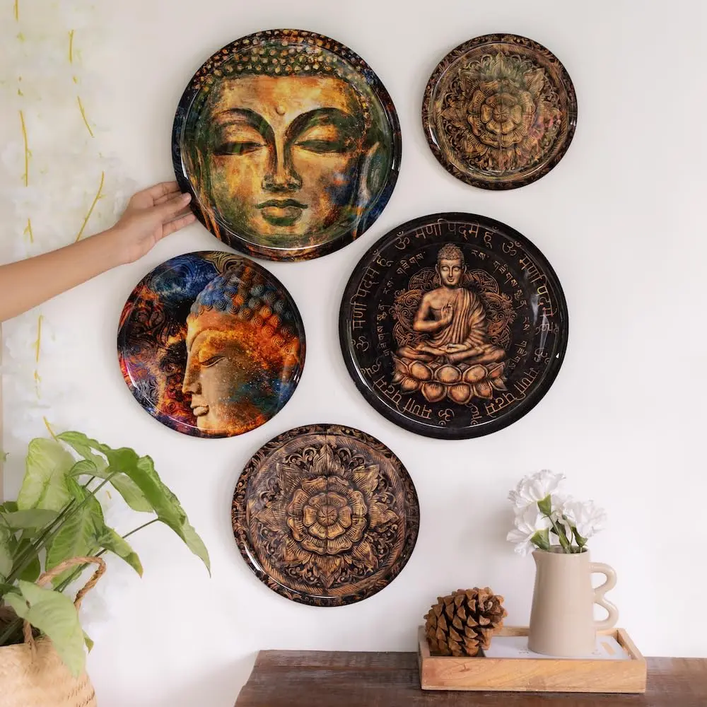 RITUALISTIC Nirvana Buddha Wall Plates Set of 5 | Metal Wall Décor for Living Room & Meditation Space - main product image