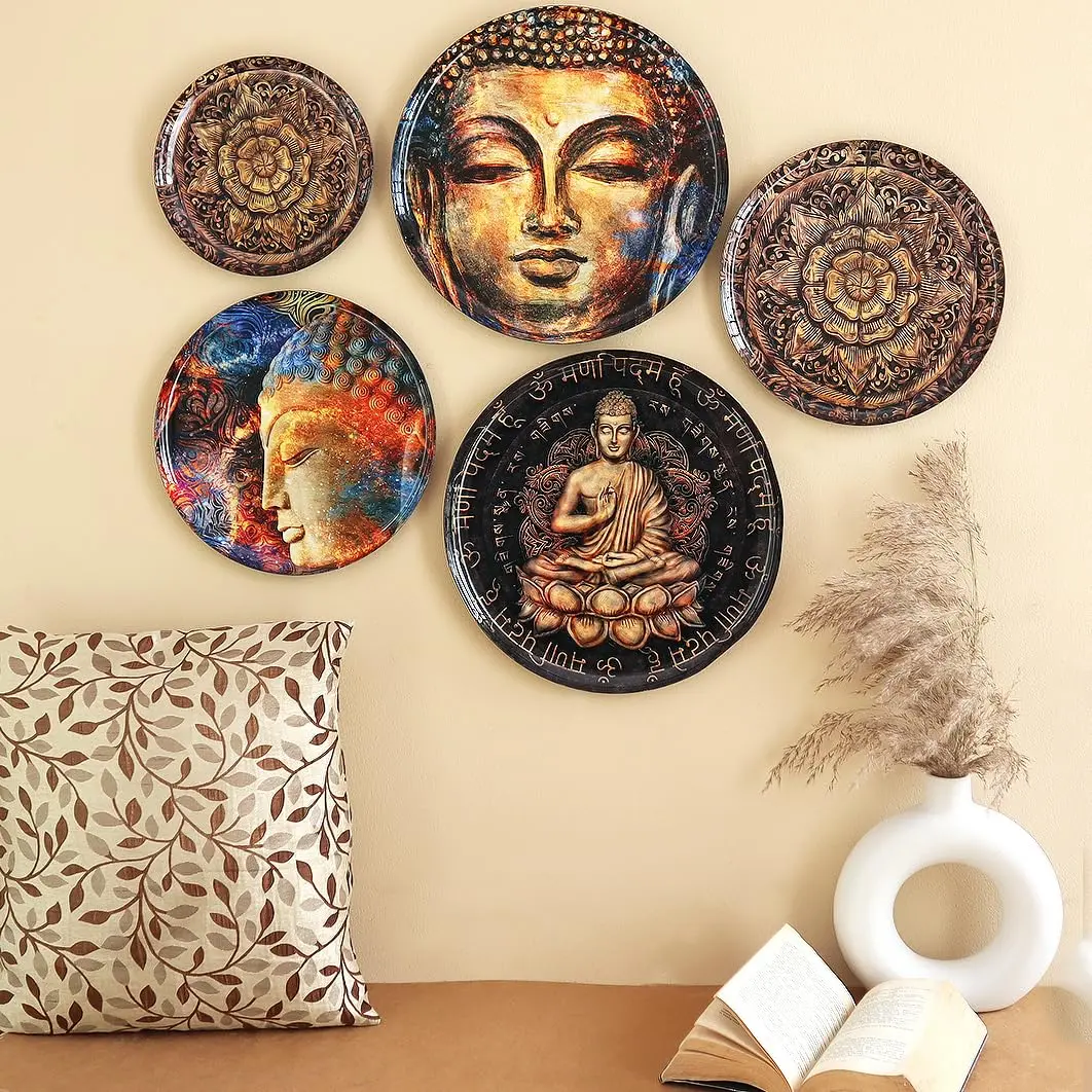 RITUALISTIC Nirvana Buddha Wall Plates Set of 5 | Metal Wall Décor for Living Room & Meditation Space - view 5