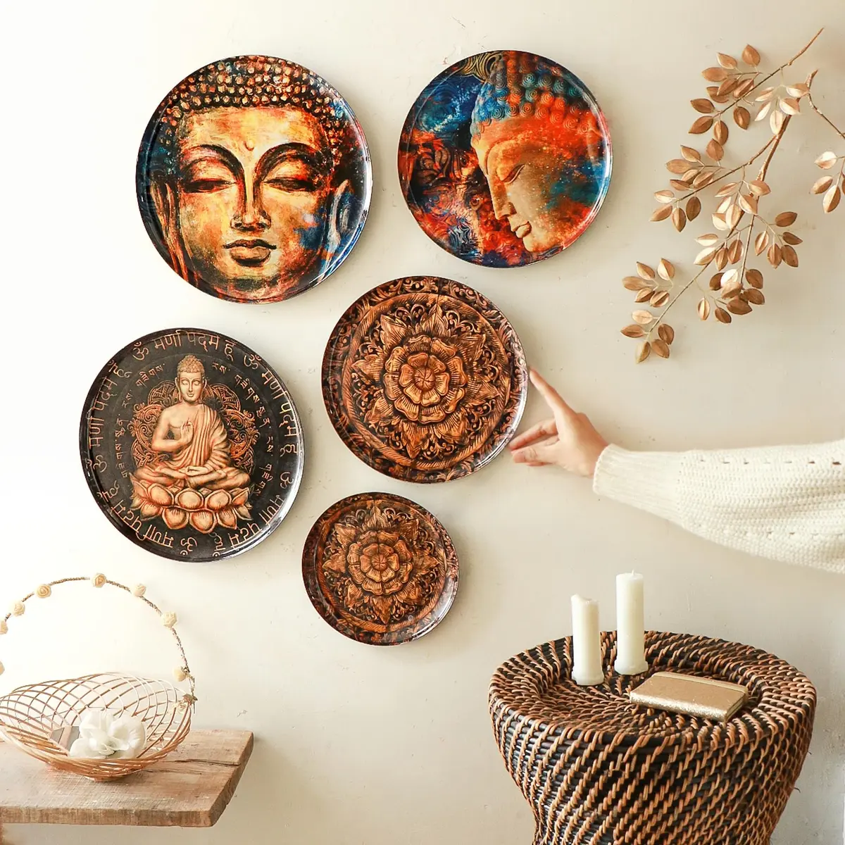 RITUALISTIC Nirvana Buddha Wall Plates Set of 5 | Metal Wall Décor for Living Room & Meditation Space - view 6