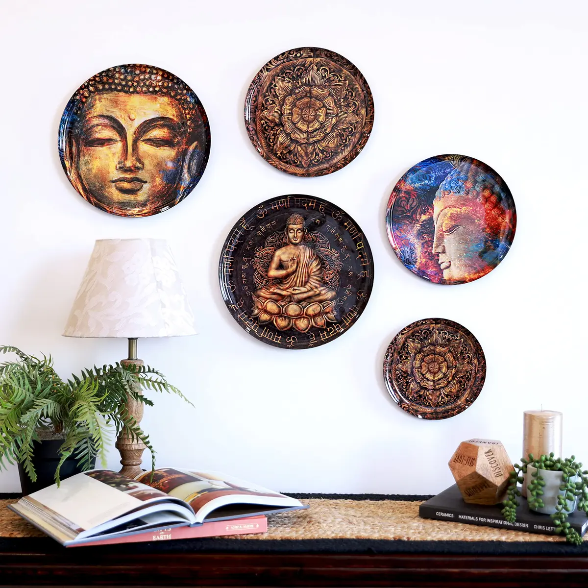 RITUALISTIC Nirvana Buddha Wall Plates Set of 5 | Metal Wall Décor for Living Room & Meditation Space - view 7