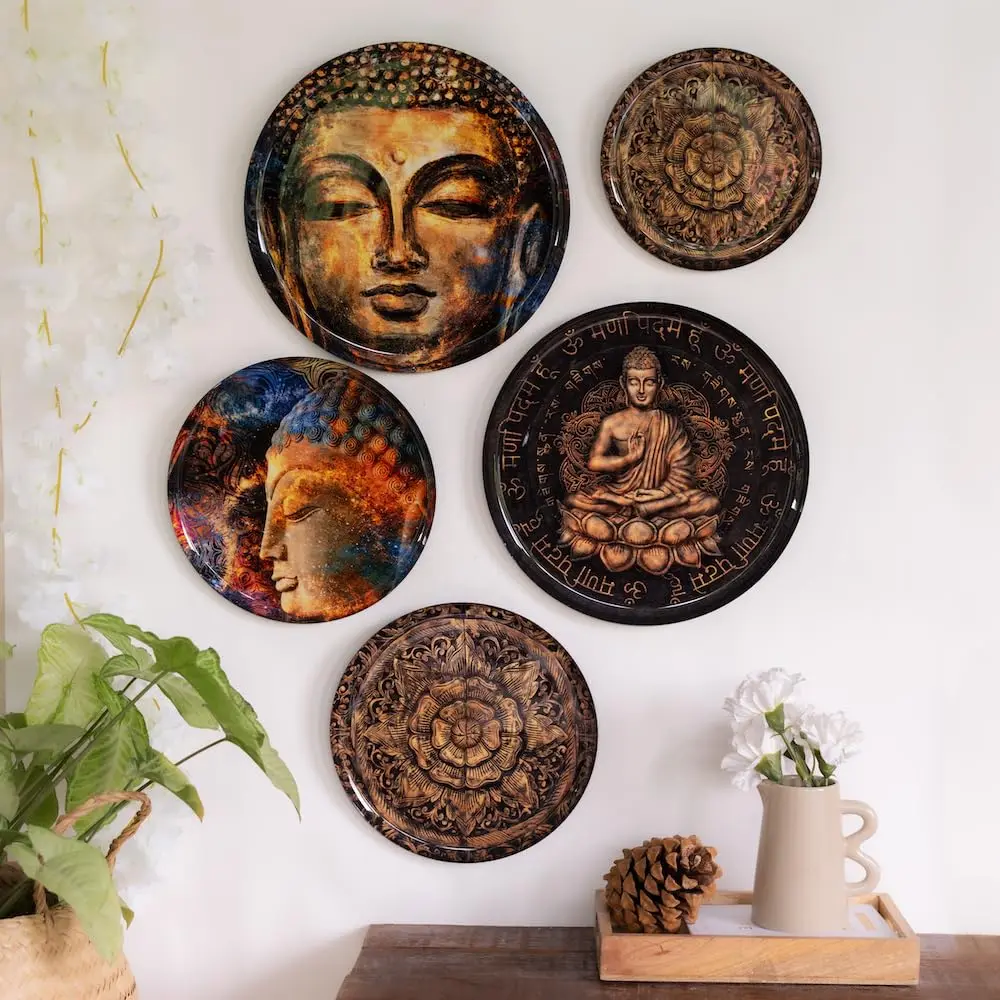 RITUALISTIC Nirvana Buddha Wall Plates Set of 5 | Metal Wall Décor for Living Room & Meditation Space - view 8