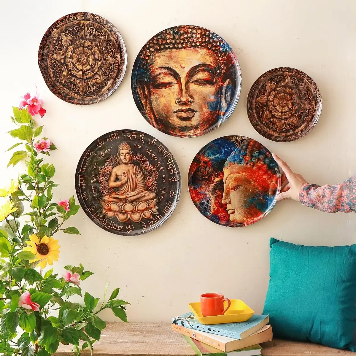 RITUALISTIC Nirvana Buddha Wall Plates Set of 5 | Metal Wall Décor for Living Room & Meditation Space - view 9