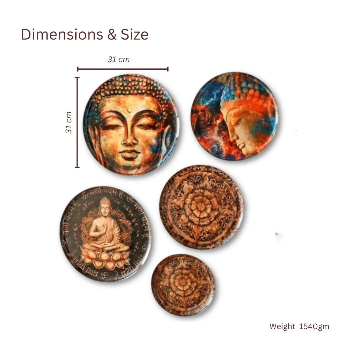RITUALISTIC Nirvana Buddha Wall Plates Set of 5 | Metal Wall Décor for Living Room & Meditation Space - view 2
