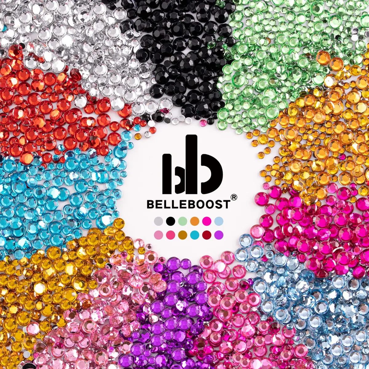 BELLEBOOST Flatback Rhinestones 4520 Pcs Colorful Nail Art Rhinestones with Picker & Tweezer | Multi-Size & Colorful (70-120 chars) - view 2