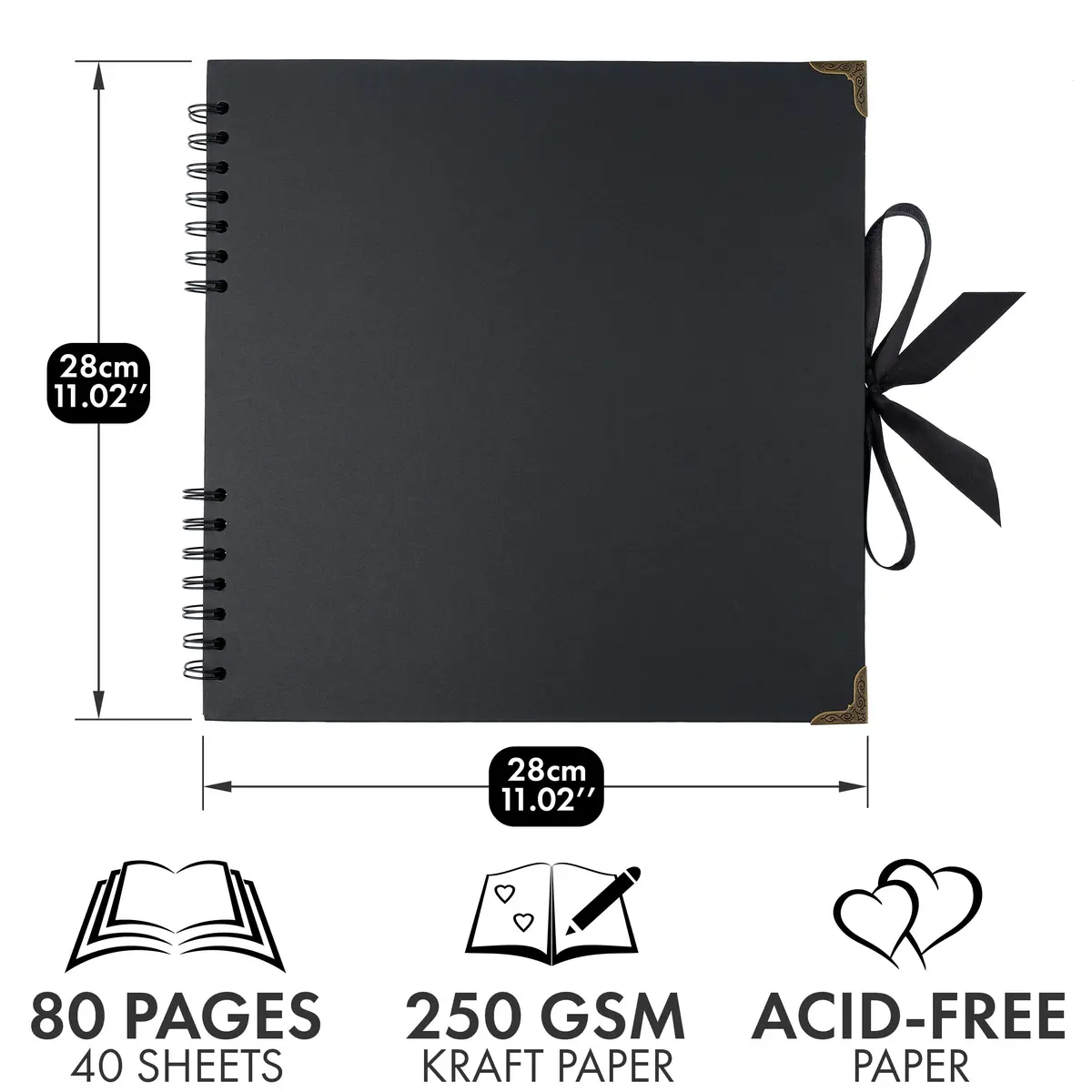 Bstorify Scrapbook Album, 80 Pages, 11 x 11 Inch, Black | Durable Kraft Paper, Creative & Long-Term Memory Storage - view 2
