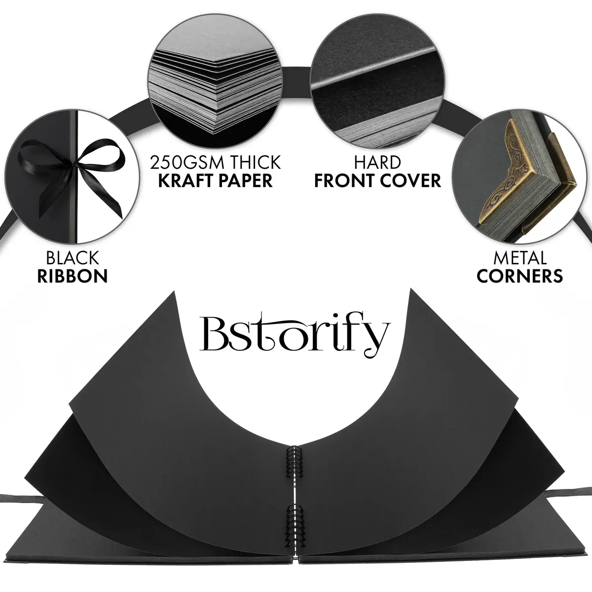 Bstorify Scrapbook Album, 80 Pages, 11 x 11 Inch, Black | Durable Kraft Paper, Creative & Long-Term Memory Storage - view 3