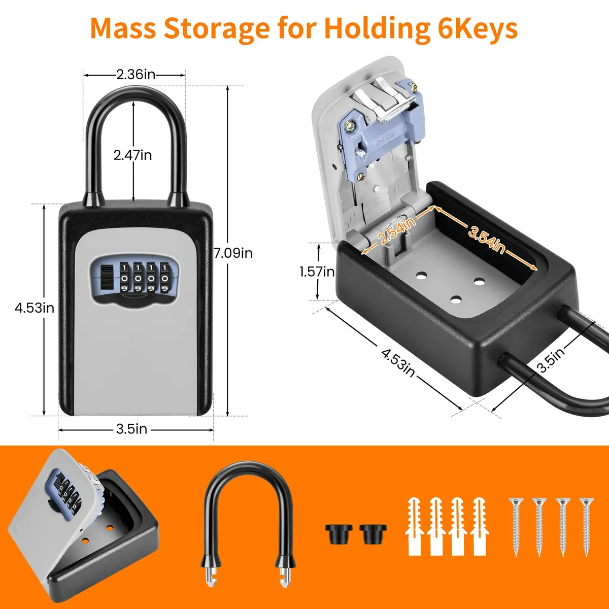 Fayleeko Portable Key Lock Box 4 Pack | Weatherproof Wall Mounted Security for House Keys - view 8