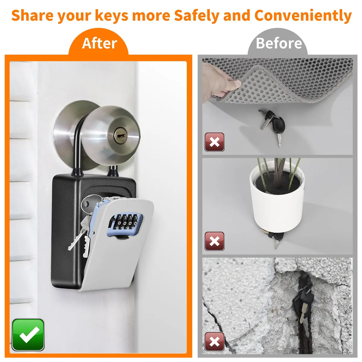 Fayleeko Portable Key Lock Box 4 Pack | Weatherproof Wall Mounted Security for House Keys - view 2