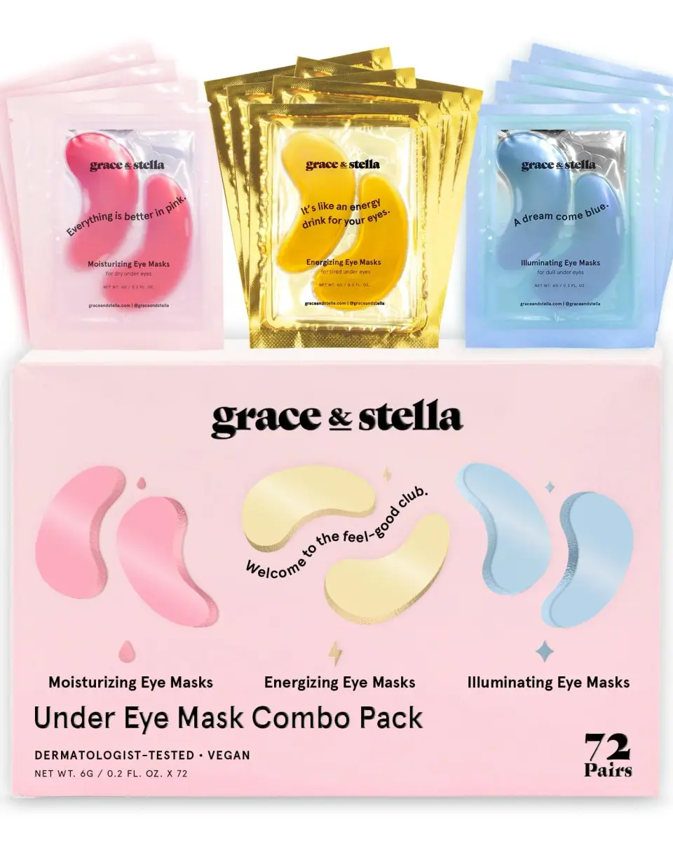 grace & stella Under Eye Mask 72 Pairs (Gold, Pink, & Blue) | Reduces Dark Circles, Puffiness, Wrinkles - main product image
