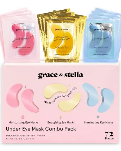 grace & stella Under Eye Mask Gold Pink Blue 72 Pairs | Reduce Dark Circles Puffy Eyes Wrinkles - main product image