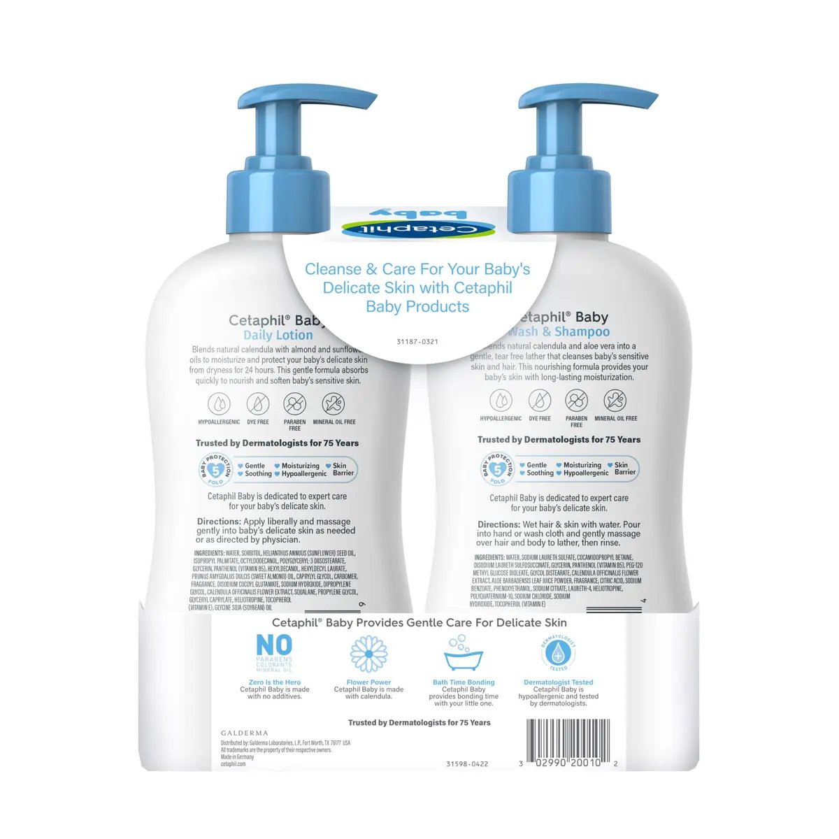 Cetaphil Baby Wash & Shampoo + Lotion for Sensitive Skin, 810ml (27 Fl Oz) | Tear-Free & Hypoallergenic - view 8