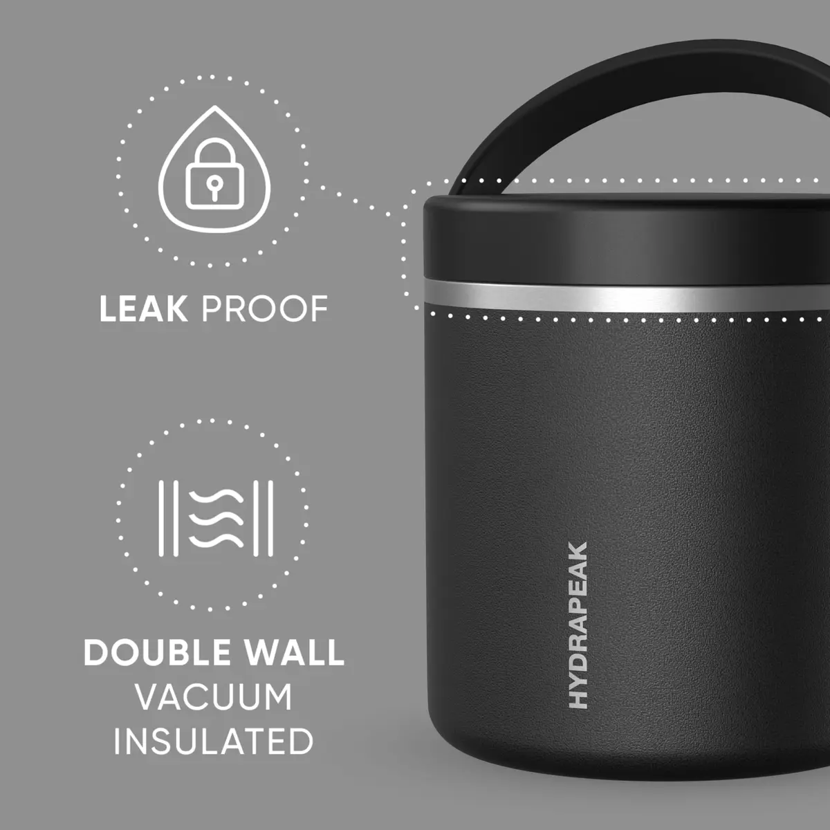Hydrapeak 750ml (25oz) Black Vacuum Insulated Food Jar | Keeps Food Hot 10 Hrs, Cold 16 Hrs - view 2
