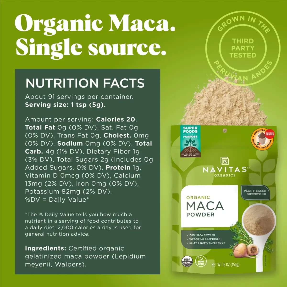 Navitas Organics Gelatinized Maca Powder | 454g (16oz) 2-Pack | USDA Organic, Vegan, Gluten-Free Energy & Balance - view 2