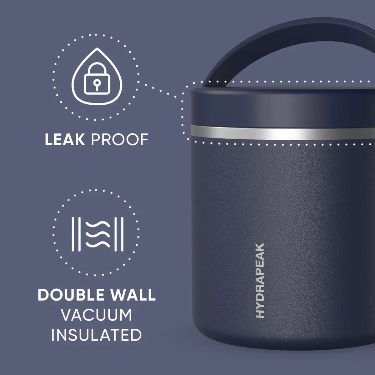 Hydrapeak 25oz Stainless Steel Vacuum Insulated Food Jar | Hot & Cold Food, Wide Mouth Leak-Proof Soup Container, 10 Hrs Hot / 16 Hrs Cold (Navy) - view 2